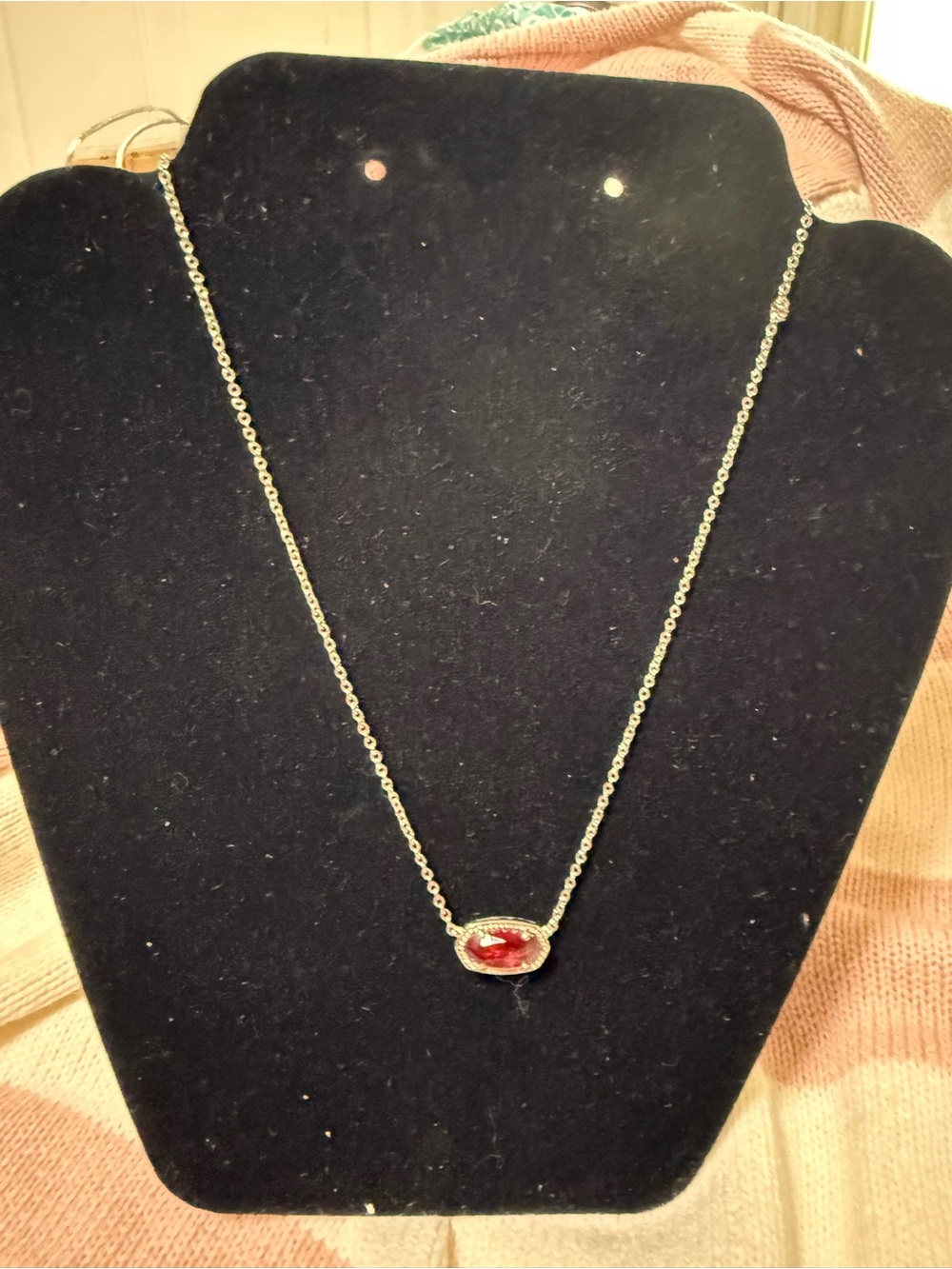 Kendra Scott Silver Necklace with Red Oval Stone